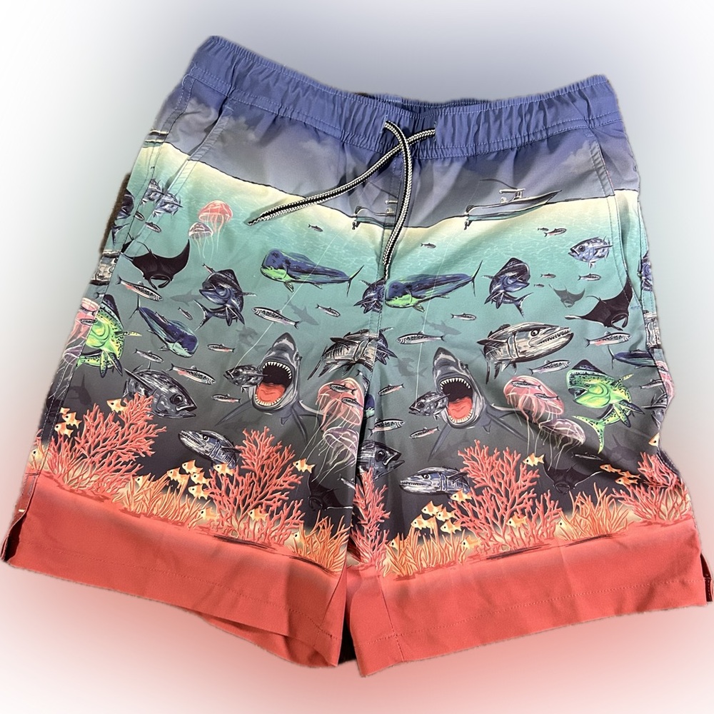 Peter Millar Seaside Swim Trunks shorts  Boys XL  Sharks Marlins Marine